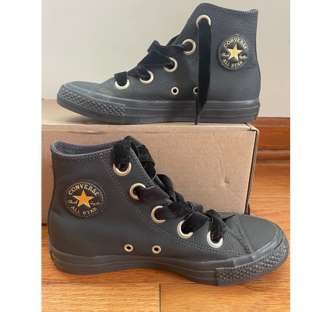 Converse Chuck Taylor All Star Gray Leather Velvet Ribbon High Top Shoes